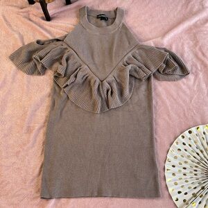 Y2K ruffled Soft Knit Sweater in Taupe